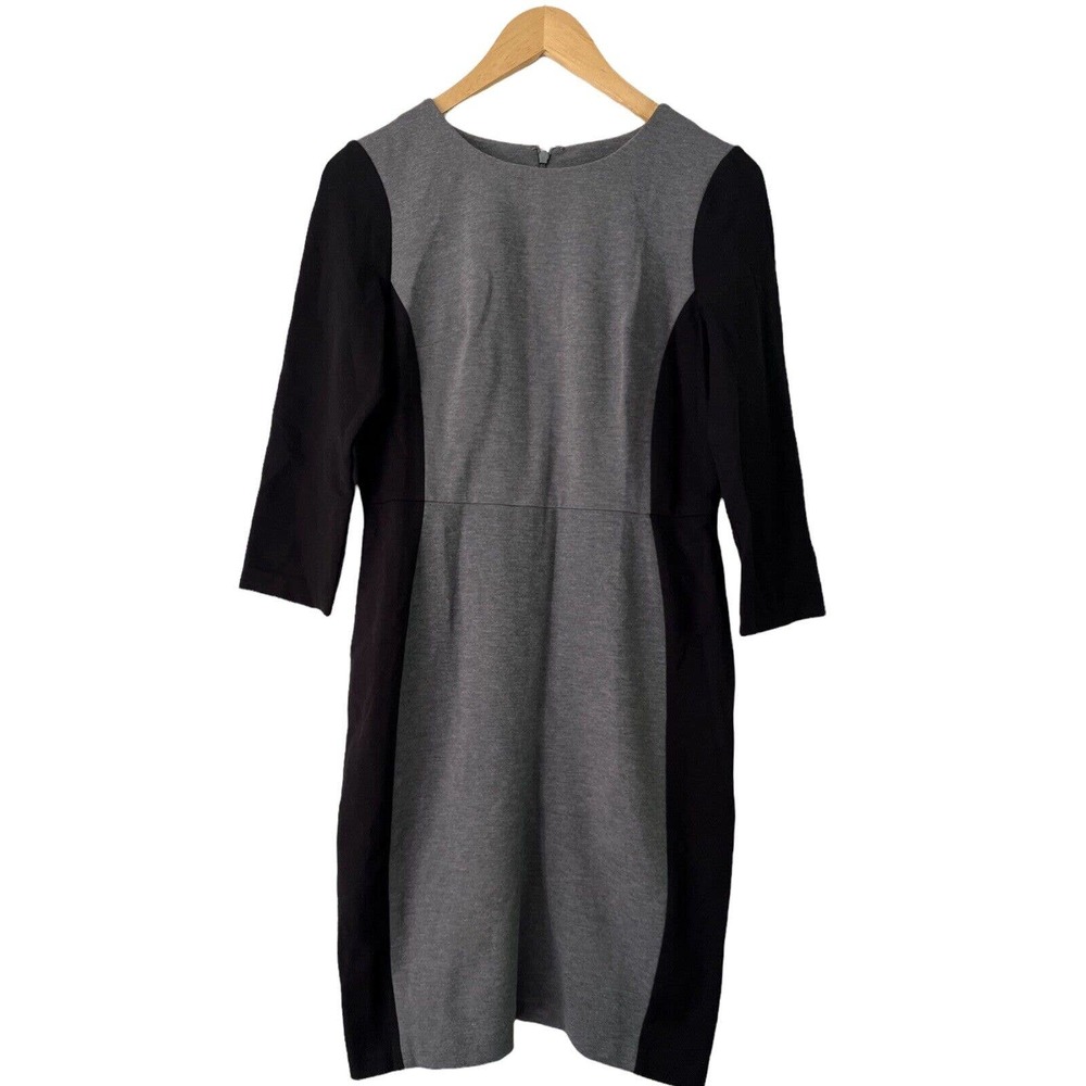 Talbots Grey Black Colorblock Ponte Knit Long Sleeve Knee Length Sheath Dress 4P